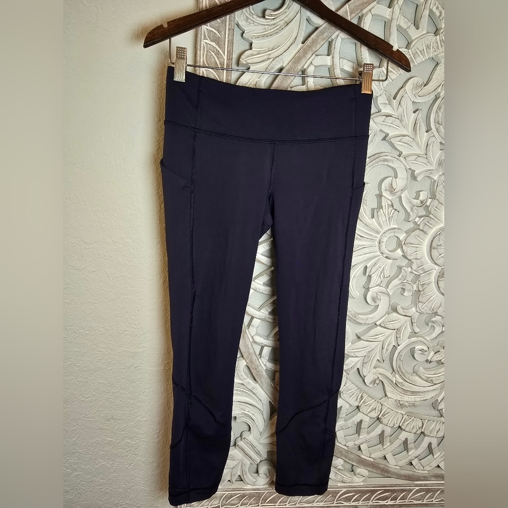 Lululemon Women's Pace Rival Crop 22" Luxtreme Side Pockets Leggings Navy Blue 4